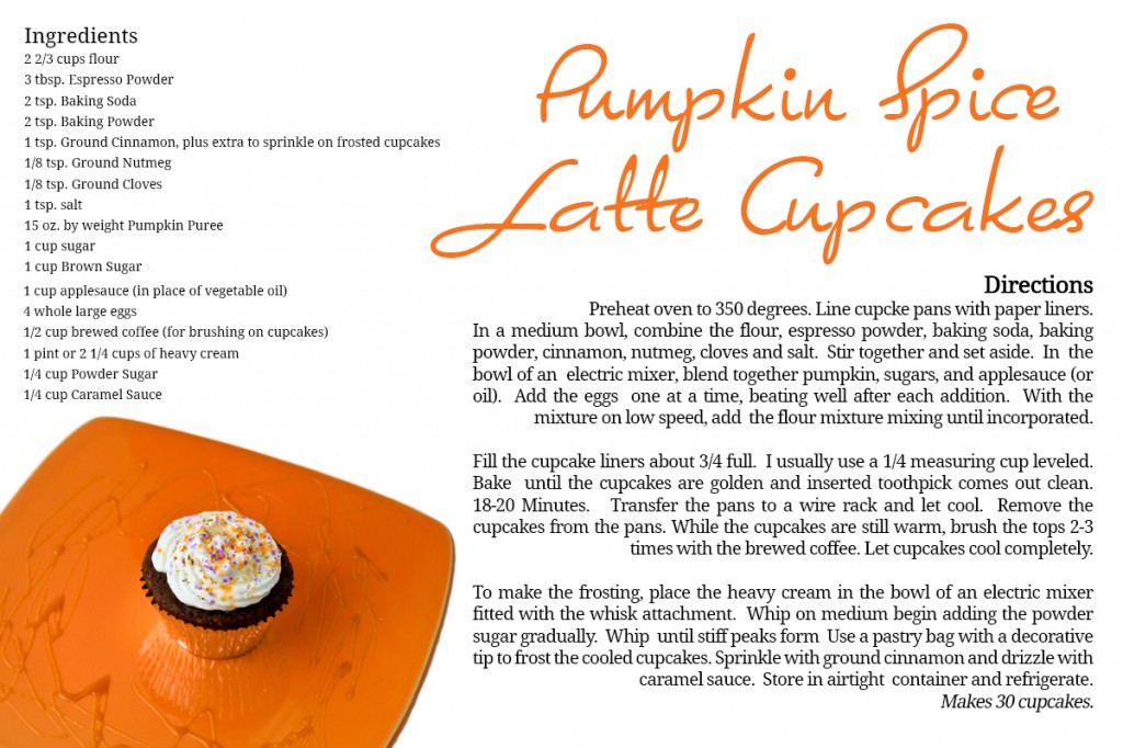 recipe card pumpkin spice latte cupcakes